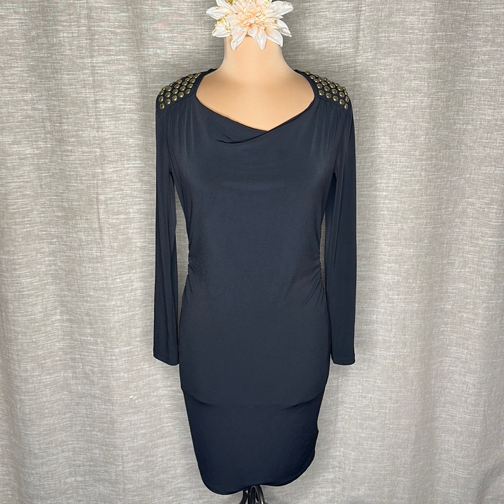 Michael Kors Black L/S Dress with Brass Detail